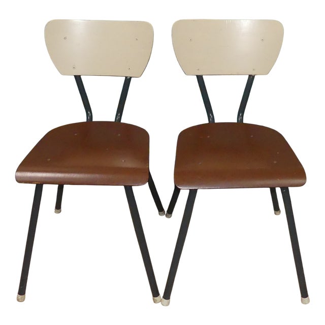 Industrial Chairs in Wood and Metal, Netherlands, Set of 2 For Sale