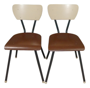 Industrial Chairs in Wood and Metal, Netherlands, Set of 2