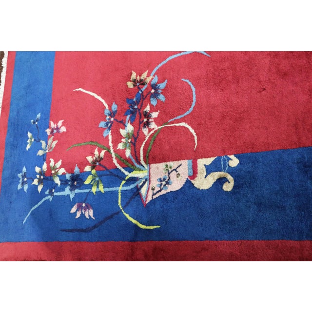 Red Antique Art Deco Chinese Oriental Rug For Sale - Image 8 of 13