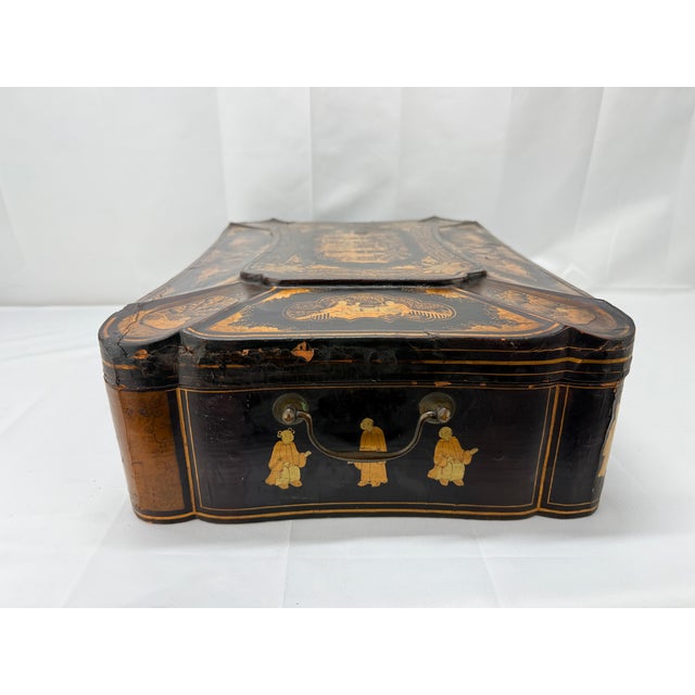 Black Large Chinese Export Black Lacquer & Gilt Decorated Sewing Box C. 1860 For Sale - Image 8 of 10