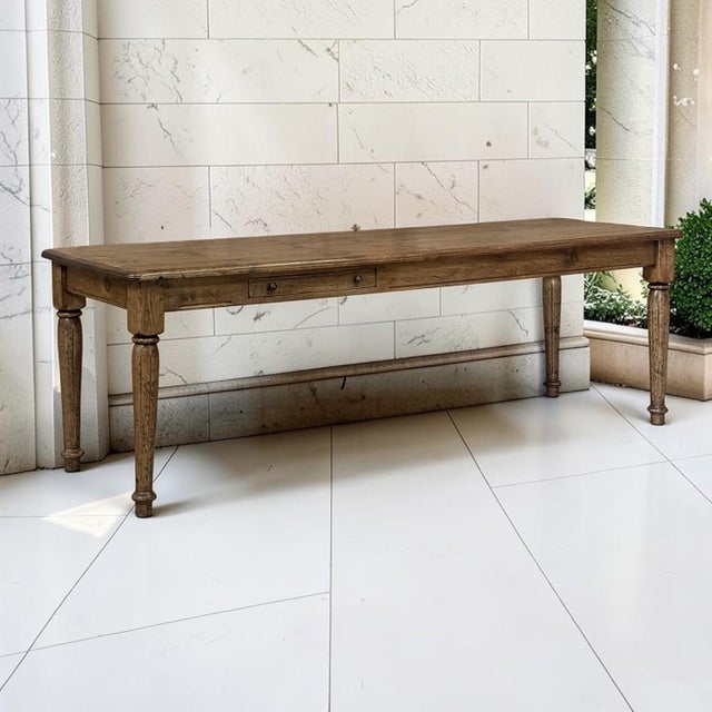 English Antique English Rustic Pine Farm Table ~ Dining Table With Drawer For Sale - Image 3 of 18