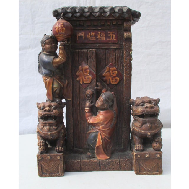 Wall Pocket Ceramic Chinese Figural Scene Terra Cotta For Sale - Image 4 of 14