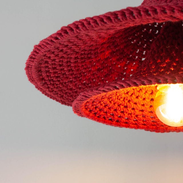 Small Red Layers Handmade Crochet Lamp by Com Raiz For Sale - Image 6 of 12