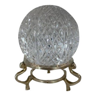 Vintage Hand Cut Crystal Ball & Brass Stand For Sale