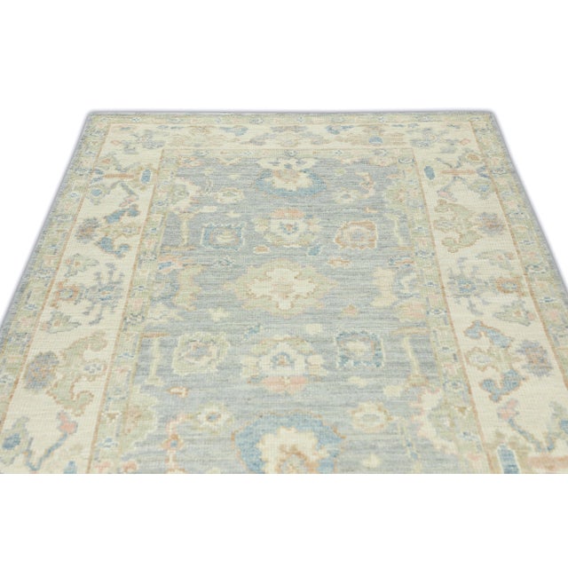 Gray Cloud Field Multicolor Handwoven Turkish Oushak Rug 4'4" X 6'2" For Sale In Houston - Image 6 of 6