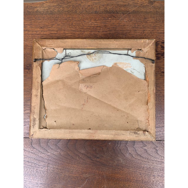 Blue Antique Hand Painted Framed Oil on Board Seaside Coastal Landscape Painting, Early 20th Century For Sale - Image 8 of 8