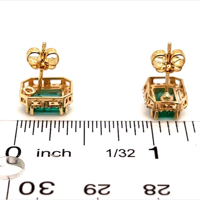Natural Emerald Diamond Stud Earrings 14k Y Gold 1.85 TCW Certified For Sale - Image 13 of 14
