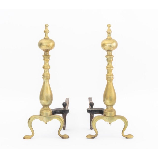 American Federal Style Brass Andirons, Pair For Sale - Image 4 of 6
