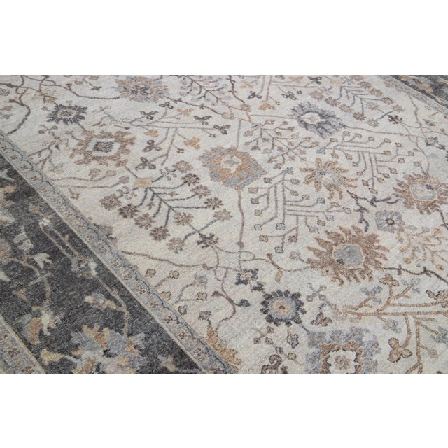 Gray Gray Apadana's Artisan Collection Handmade Floral Wool Rug For Sale - Image 8 of 11