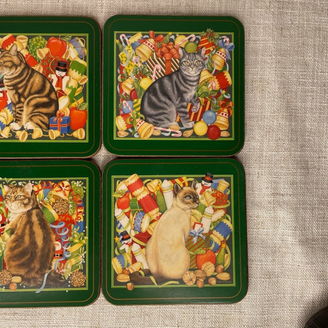 Late 20th Century Late 20th Century Pimpernel Coasters of Festive Christmas Cats- Set of 6 For Sale - Image 5 of 7