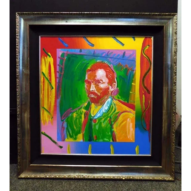 Red Peter Max Van Gogh Original Mixed Media on Canvas, Signed Custom Frame For Sale - Image 8 of 9