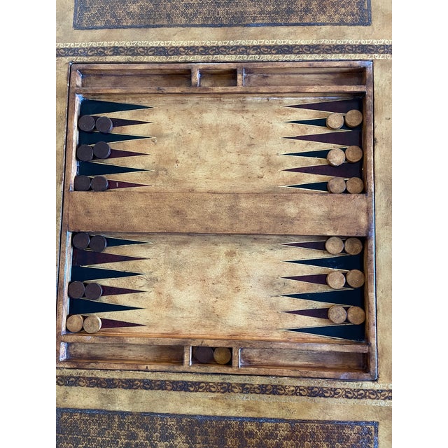 1990s Maitland-Smith Leather Stacked Books Game Table / Trunk Coffee Table With Backgammon & Checkers Board For Sale - Image 12 of 18
