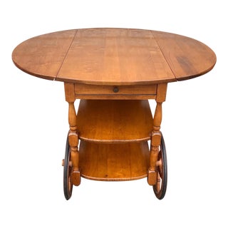 Vintage Solid Maple Drop Leaf Bar Cart Tea Cart For Sale