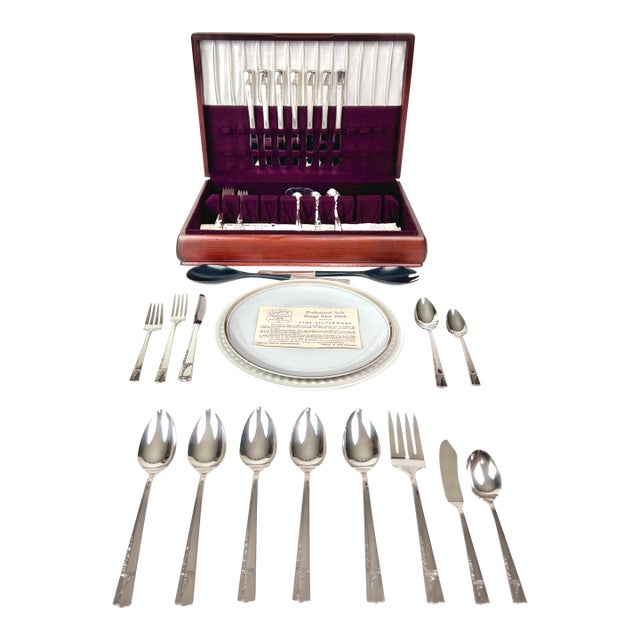 1937 Art Deco Nobility Plate "Caprice" Silverware Service for 8 With Hostess Serving Suite - 58 PCS For Sale