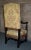 Antique Tudor Style Carved Oak High Back Chair W/Stretcher Base & Fringe For Sale - Image 11 of 13