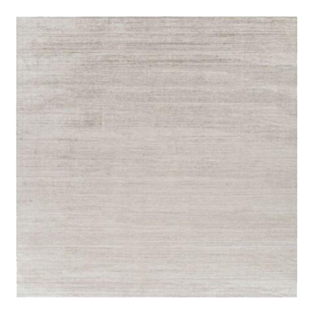 Rug & Kilim’s Oversized Textural Rug in Solid Taupe and White Tones and Striae - 14x14 For Sale