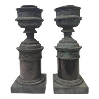 Vintage Maitland - Smith Bronze and Marble Hurricane Candle Holder ~ a Pair For Sale