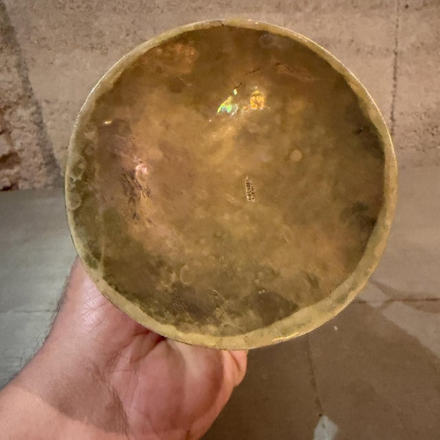 Vintage Mexican Brass and Inlaid Abalone Shell Pitcher Mexico For Sale In San Diego - Image 6 of 13
