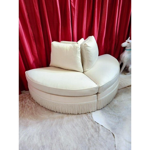 Avail Thru 1/16/2026 Councill Bespoke Luxury Semicircle White Striped Sofa - Rare Item For Sale - Image 13 of 17