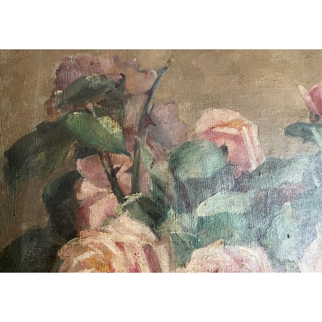 1920s B. Vermorgken, Roses in a Vase, 1800s, Oil Painting For Sale - Image 5 of 13