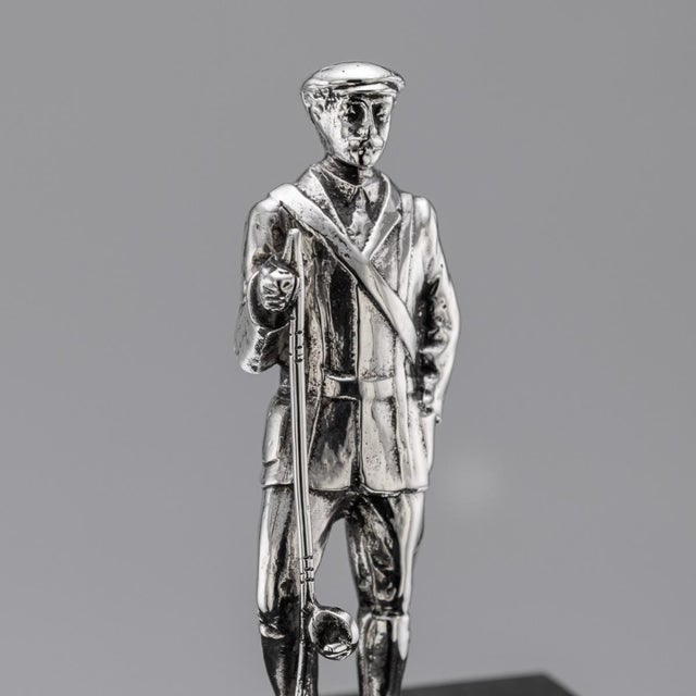 Antique 20th Century English Silver Fisherman Statue on Granite Base, 1902 For Sale - Image 11 of 14
