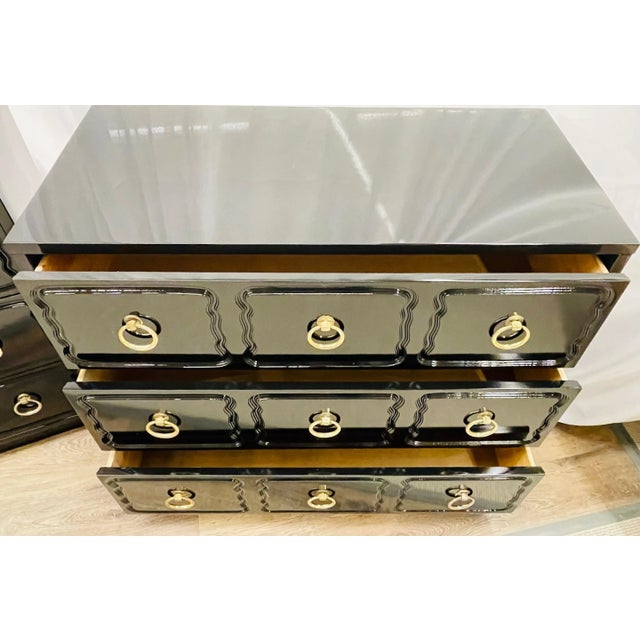 Pair of Mid-Century Modern Ebony Commodes/Nightstands/Chests, Dorothy Draper Style For Sale - Image 10 of 13
