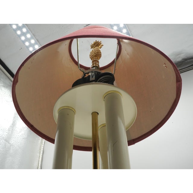 Brass 1980s Brass 3 Column 2 Light Bouillette Table Lamp For Sale - Image 8 of 9
