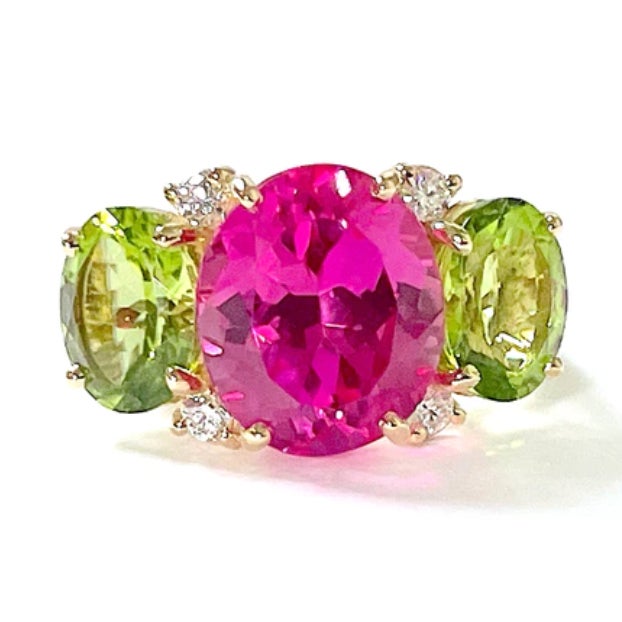 Pink Christina Addison Medium 18 Karat White Gold Gum Drop Ring With Pink Topaz and Iolite For Sale - Image 8 of 12