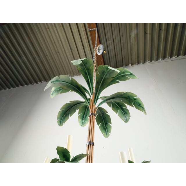 Brown Mid 20th Century Mid-Century Modern Painted Tôle 10-Arm Palm Tree Light Fixture with Green Leaves For Sale - Image 8 of 10