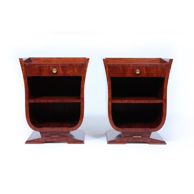 Art Deco French Tulip-Form Bedside Cabinets in Bubinga, 1925, Set of 2 For Sale - Image 3 of 14