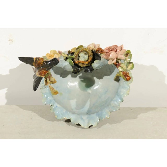 19th Century French Barbotine Covered Bowl with Bird and Bird Nest Décor For Sale - Image 4 of 11