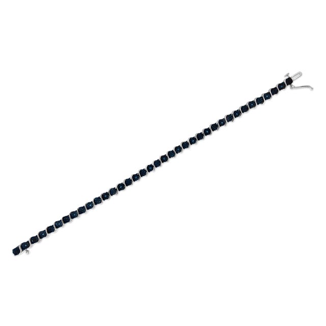 Early 21st Century .925 Sterling Silver 1/10 Cttw Miracle-Set Treated Blue Color Diamond Miracle Plate "S" Link Tennis Bracelet - 7.25" For Sale - Image 5 of 7