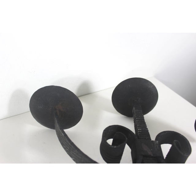 Metal 1960s Brutalist Mid Century Modern Wrought Iron Black Pillar Candleholder For Sale - Image 7 of 9