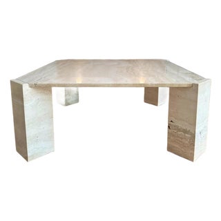 40" Square Travertine Coffee Table - Vintage Marble Accent Table For Sale