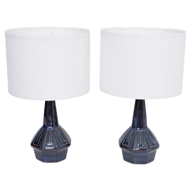Mid-Century Model 1055 Blue Table Lamps by Einar Johansen for Soholm, 1960s, Set of 2 For Sale - Image 11 of 11