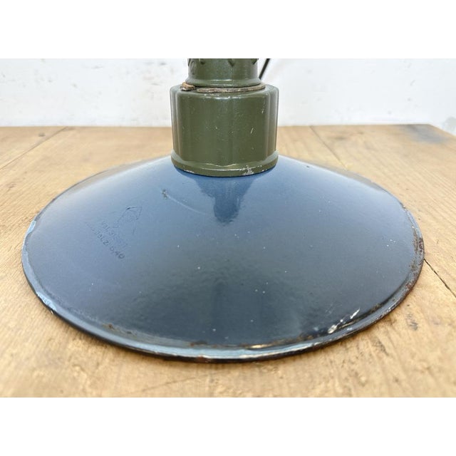 Industrial Blue Enamel Military Pendant Lamp with Cast Aluminium Top, 1960s For Sale - Image 10 of 16