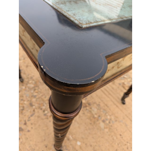 Black Vintage Églomisé Accent Table Has a Mirrored Top and Spiral Legs Attributed to Lillian August for Drexel Heritage. For Sale - Image 8 of 10