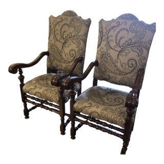 1990s Walnut Carved Louis XIII Style Arm Chair - a Pair For Sale