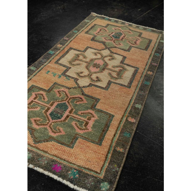 Textile Turkish Mini Rug Oriental Hand Knotted Vintage Rug 1'8" x 3'4" #21195 For Sale - Image 7 of 8