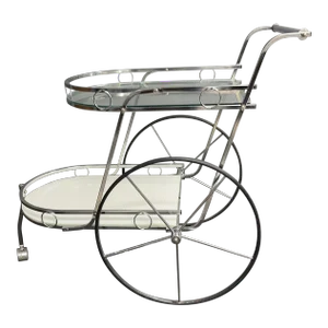 1980s Chrome Bar Cart Hollywood Regency Tea Trolley
