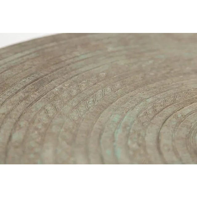 Vintage Laotian Style Bronze Rain Drum with Geometric Motifs & Frog Finials For Sale - Image 10 of 12