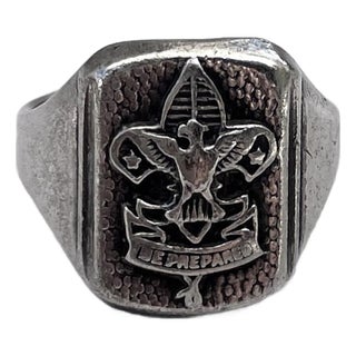 Antique Sterling Silver Usa Boy Scout Signet Ring “Be Prepared” Size 7 For Sale