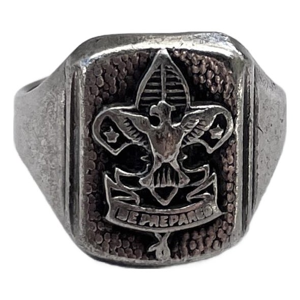 Antique Sterling Silver Usa Boy Scout Signet Ring “Be Prepared” Size 7 For Sale
