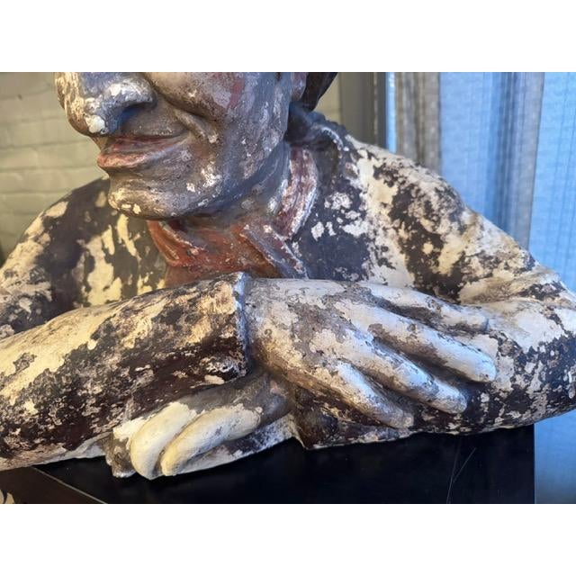 Sculpture Materials Antique 19th Century Plaster Cast French Half Bust Figural Retail Shop Sign For Sale - Image 7 of 12