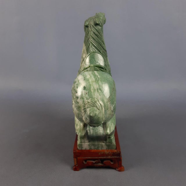 Chinese Jade Horse Sculpture on Wooden Base, 20th Century For Sale - Image 5 of 18