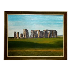 Oil Painting Salisbury Plain Stonehenge After Jasper Francis Cropsey Framed