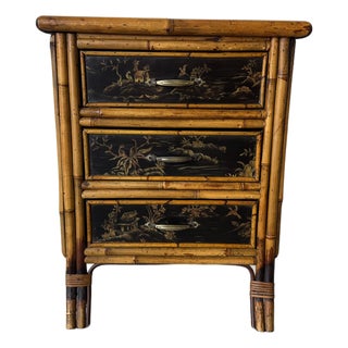 Vintage Small Bamboo Chinoiserie Decorated Nightstand For Sale