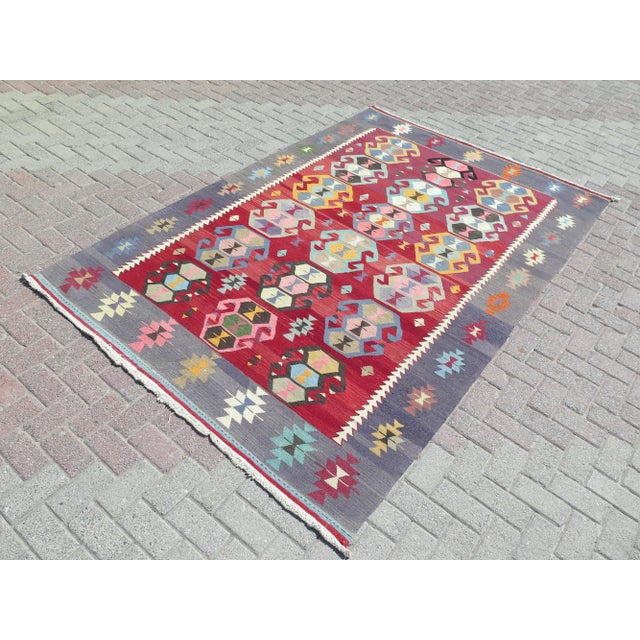 Mid 20th Century Vintage Turkish Boho Kilim Area Rugs For Sale - Image 5 of 11