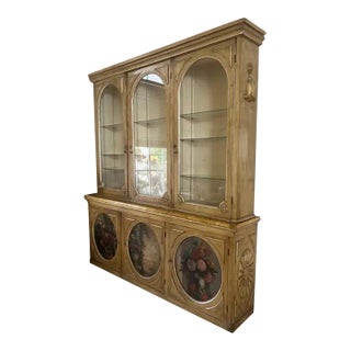 1920s Antique Hand Painted 3 Door Italian Bookcase, Showcase For Sale