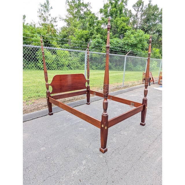 Traditional Vintage Councill Furniture Georgian Style Rice Carved Mahogany Queen Size Poster Bedframe For Sale - Image 3 of 9